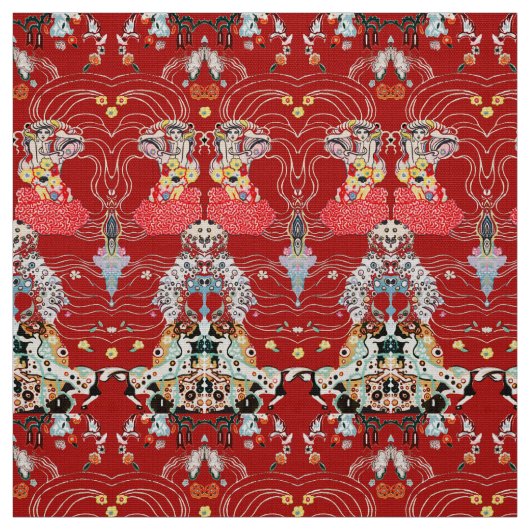 FRAU, CENTAUR Royal Red White Klimt Pattern Stoff (Muster)