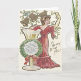 Frau Champagne Flute Bell Holly Wreath Mistletoe Feiertagskarte
