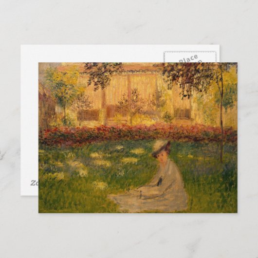 Frau Claude Monets | in einem Garten, 1876 Postkarte (Vorne/Hinten)