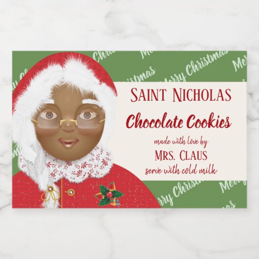 Frau Claus Afro American Christmas Cookie Geschenk Lebensmitteletikett (Einzelnes Label)