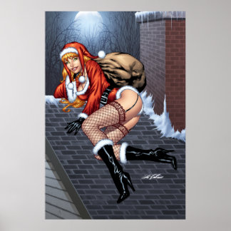 Frau Claus auf dem Dach, die Santas-Vorträge hält Poster