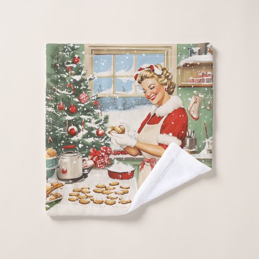 Frau Claus Holiday Baking Delight Badhandtuch Set (Waschlappen)
