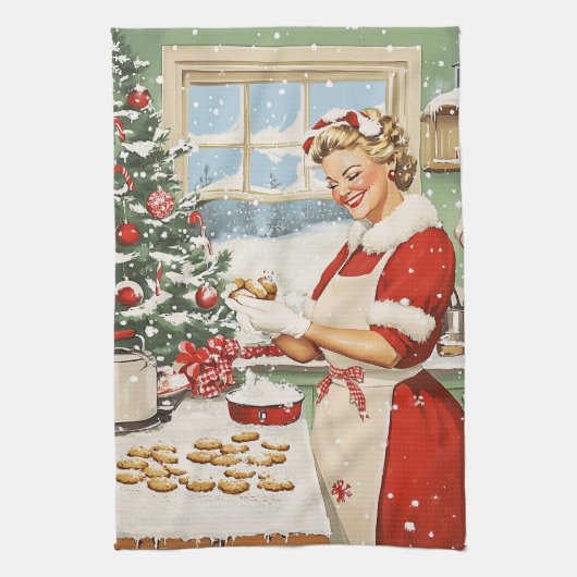 Frau Claus Holiday Baking Delight Geschirrtuch (Vertikal)