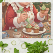 Frau Claus Holiday Cupcake Kitchen Handtuch (Gefaltet)