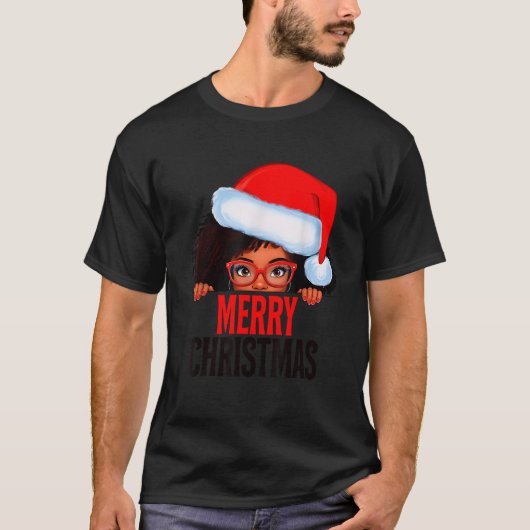 Frau Claus Santa Melanin Christmas Black Peeking C T-Shirt (Vorderseite)