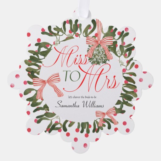 Frau Coquette Bow Mistletoe Brautparty Ornament Karte (Vorderseite)