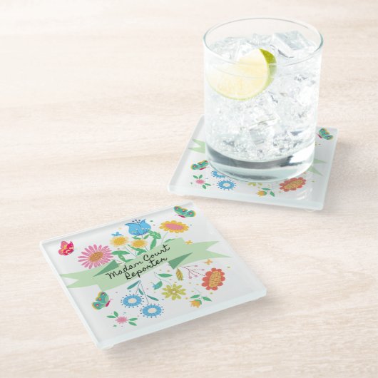 Frau Court Reporter Spring Floral Untersetzer (Schrägansicht)