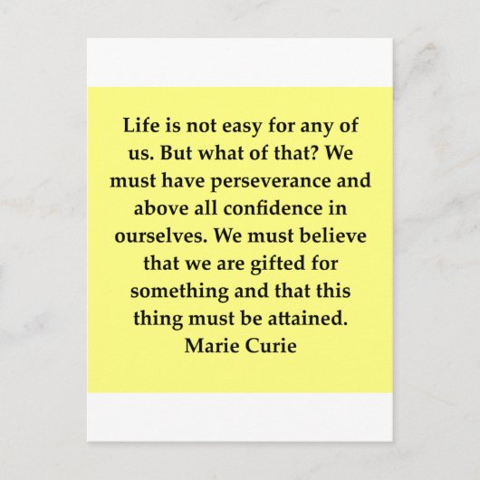 Frau Curie Zitat Postkarte (Vorderseite)