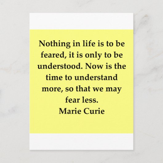 Frau Curie Zitat Postkarte (Vorderseite)