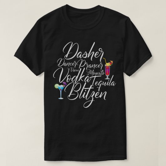 Frau Dasher Dancer Prancer Vien Moscato Vodka Te T-Shirt (Design vorne)