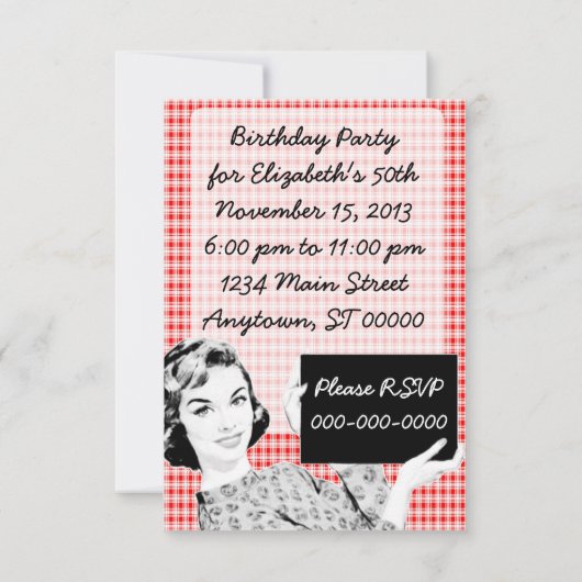 Frau der 1950er Jahre mit einem Zeichen V2 Einladung (Rückseite)