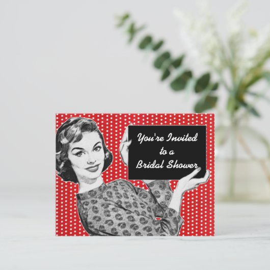 Frau der 50er Jahre mit einem signierten Brautpart Einladung (Stehend Vorderseite)