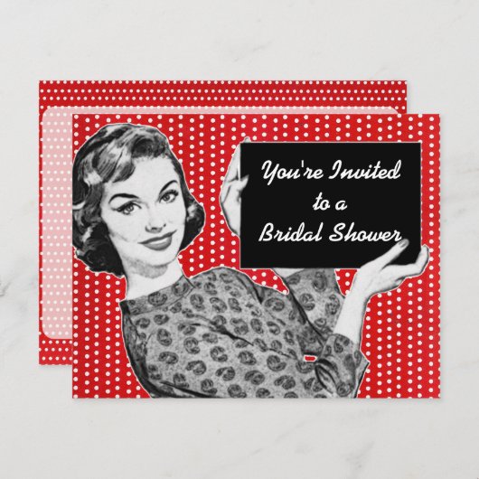 Frau der 50er Jahre mit einem signierten Brautpart Einladung (Vorne/Hinten)