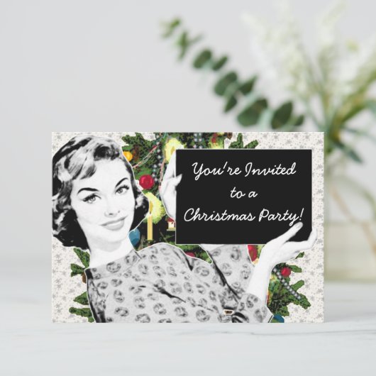 Frau der 50er Jahre mit einem Weihnachtszeichen Einladung (Stehend Vorderseite)