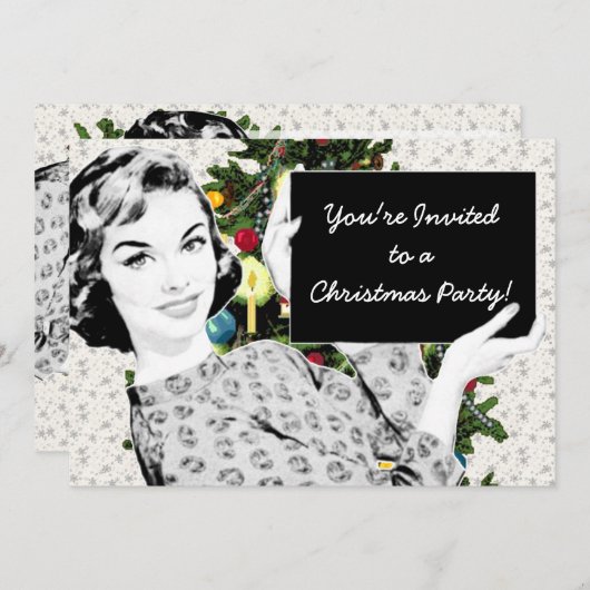 Frau der 50er Jahre mit einem Weihnachtszeichen Einladung (Vorne/Hinten)