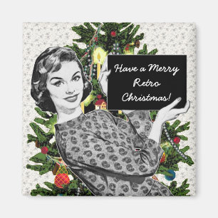 Frau der 50er Jahre mit einem Weihnachtszeichen Magnet