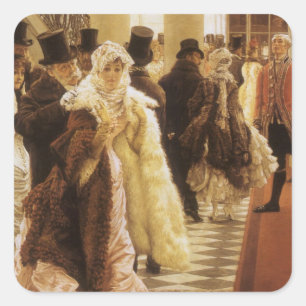 Frau der Mode von Tissot, Vintage-Viktorianische K Quadratischer Aufkleber
