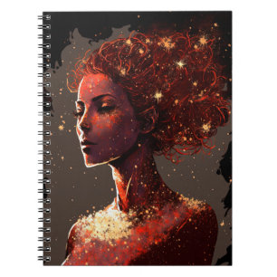 Frau der Sterne - Kleines Notebook in Rot und Brau Notizblock