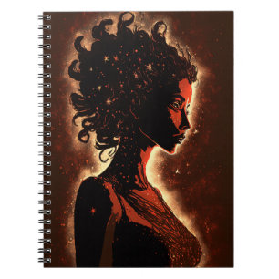 Frau der Sterne - Kleines Notebook in Rot und Brau Notizblock