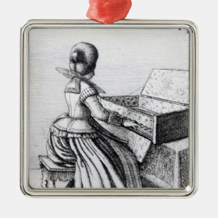 Frau, die an einer Tastatur, 1635 spielt Ornament Aus Metall
