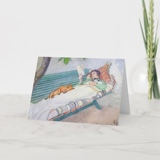 Frau, die auf einer Bank, 1913 liegt Karte (Vorderseite)