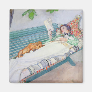 Frau, die auf einer Bank, 1913 liegt Magnet