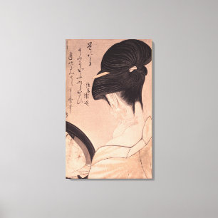 Frau, die auf Make-up sich setzt Leinwanddruck