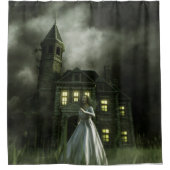 Frau, die aus dem Spuk Mansion-Duschvorhang rennt Duschvorhang (Vorderseite)