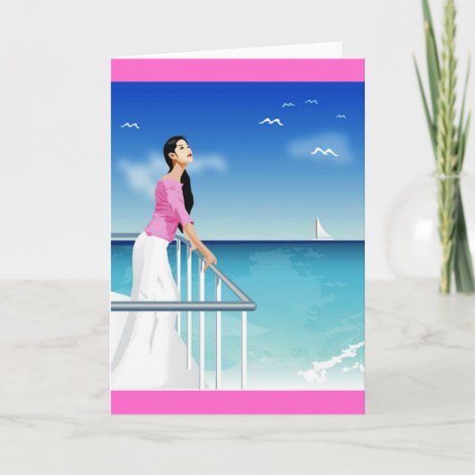 Frau, die das Meer beobachtet Karte (Vorderseite)