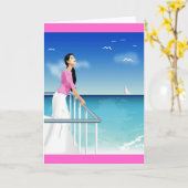 Frau, die das Meer beobachtet Karte (Gelbe Blume)