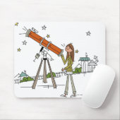 Frau, die ein Astronomieteleskop verwendet Mousepad (Mit Mouse)