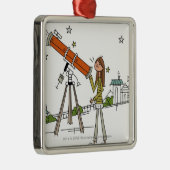 Frau, die ein Astronomieteleskop verwendet Silbernes Ornament (Rechts)