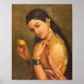 Frau, die ein Obst von Raja Ravi Varma hält Poster (Vorne)
