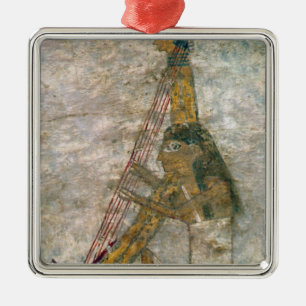 Frau, die eine gewölbte Harfe spielt Ornament Aus Metall