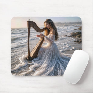Frau, die eine Harfe in Meerwasser spielt Mousepad