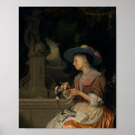 Frau, die eine Krone von Blume webt Poster (Vorne)