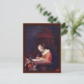 Frau, die einen Brief schreibt, von Gerard Ter Bor Postkarte (Stehend Vorderseite)
