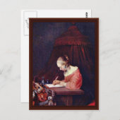 Frau, die einen Brief schreibt, von Gerard Ter Bor Postkarte (Vorne/Hinten)