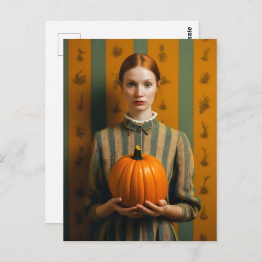 Frau, die einen Pumpkin hält Postkarte (Vorne/Hinten)