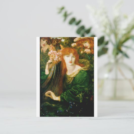 Frau, die Harfenmalerei spielt Postkarte (Stehend Vorderseite)