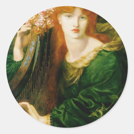 Frau, die Harfenmalerei spielt Runder Aufkleber (Vorderseite)