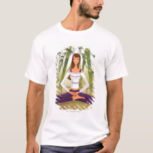 Frau, die in der Lotosposition, meditierend sitzt T-Shirt
