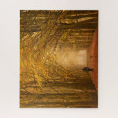 Frau, die mit ihrem Hund auf Fallmorgen geht Puzzle (Vertikal)