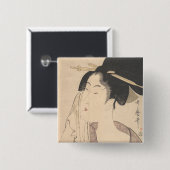 Frau, die nach ihrem Bad sich entspannt Button (Vorne & Hinten)