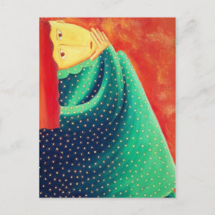 Frau, die nachdenkt, moderne Kunst, Acrylmalerei Postkarte