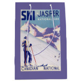 Frau, die offenes Steigungs-Plakat aufwirft Mittlere Geschenktüte (Vorderseite)