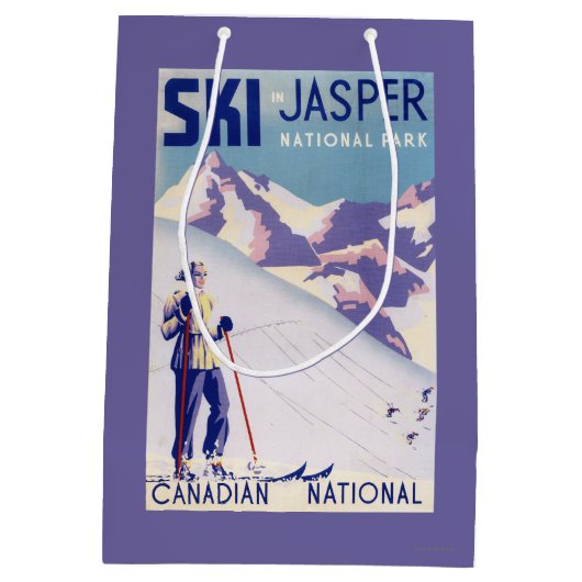 Frau, die offenes Steigungs-Plakat aufwirft Mittlere Geschenktüte (Rückseite)