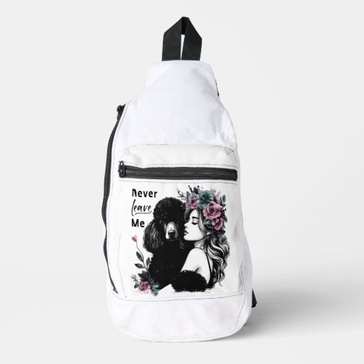 Frau, die Poodle mit Blume umarmt Crossbody Bag (Vorderseite)