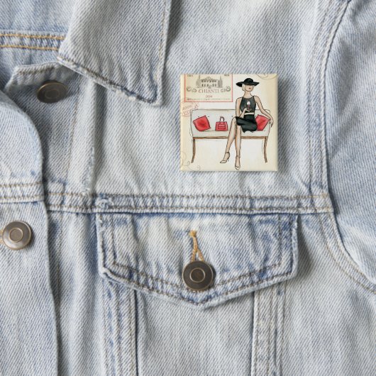 Frau, die Rotwein trinkt Button (Beispiel)