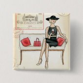 Frau, die Rotwein trinkt Button (Vorderseite)